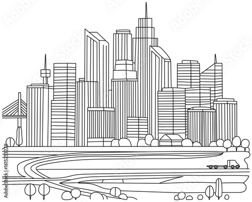 Architectural Whispers Inked Cityscape