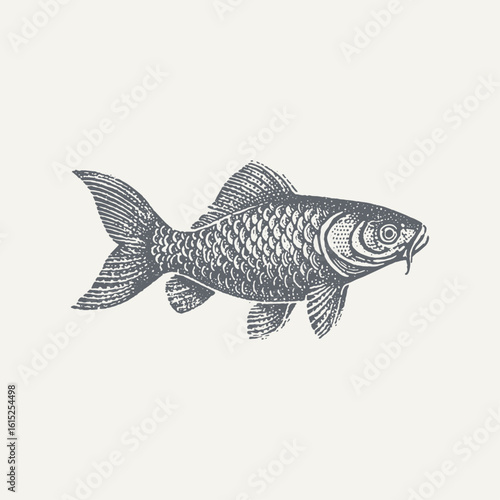 Detailed black and white illustration of a goldfish, perfect for vintage or artistic projects.