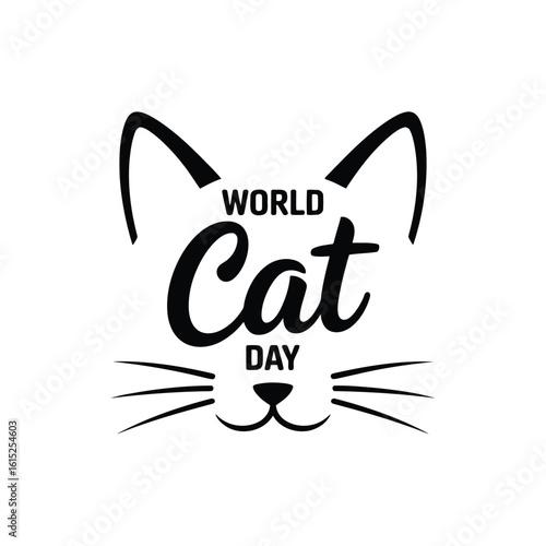 Vector illustration of world cat day with minimalist design featuring cat face and whiskers