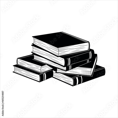 Stack of black hardback books with white pages and page edges stack of books reading
