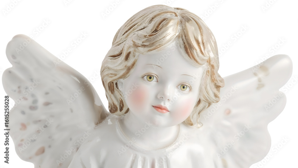 Fototapeta premium Porcelain angel statue with delicate features and white wings elegantly captures innocence and serenity