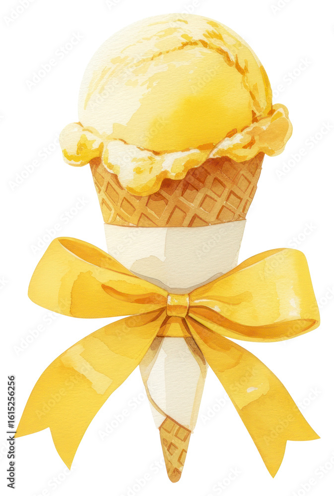 Fototapeta premium PNG Yellow coquette ice cream illustration watercolor dessert.