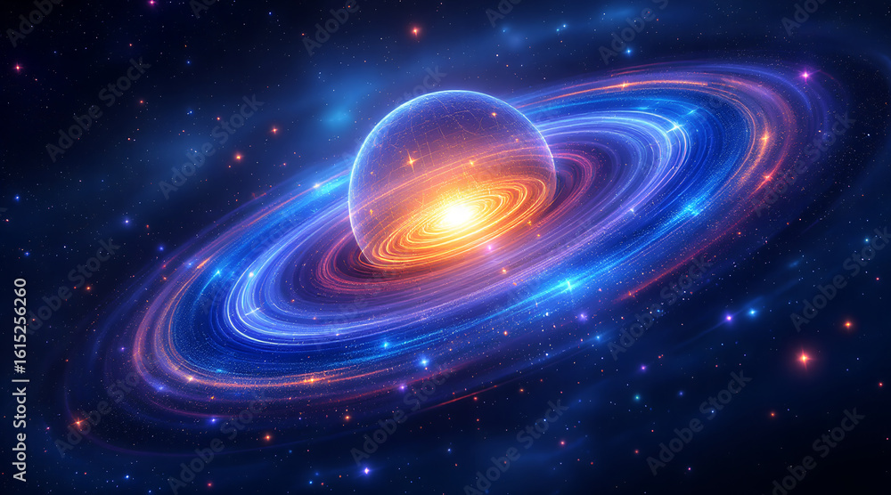 Obraz premium Abstract Planet with Ring System in Deep Space Galaxy Background