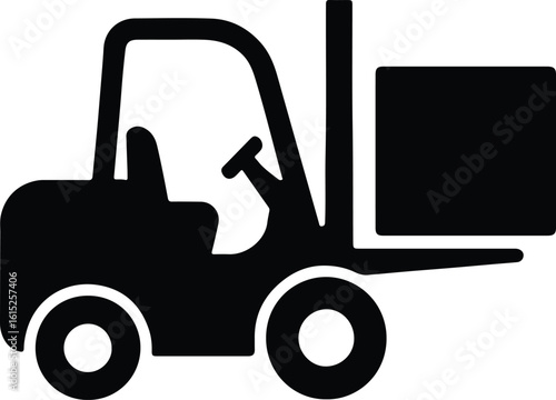 Silhouette forklift truck carries box minimal simple black vector illustrator