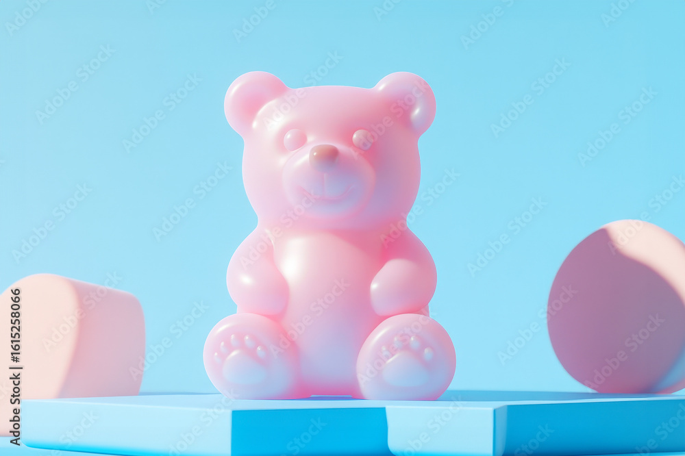 Pink Gummi Bear on blue background National Gummi Bear Day concept Pink Gummi Bear on blue background National Gummi Bear Day concept