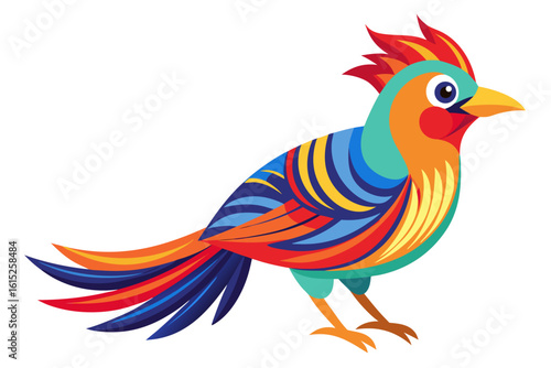 Vector illustration of a vibrant cartoon parakeet, also known as a budgie, featuring bright blue and yellow plumage with green feather detailing.