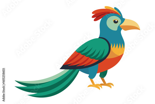 Vector illustration of a vibrant cartoon parakeet, also known as a budgie, featuring bright blue and yellow plumage with green feather detailing.