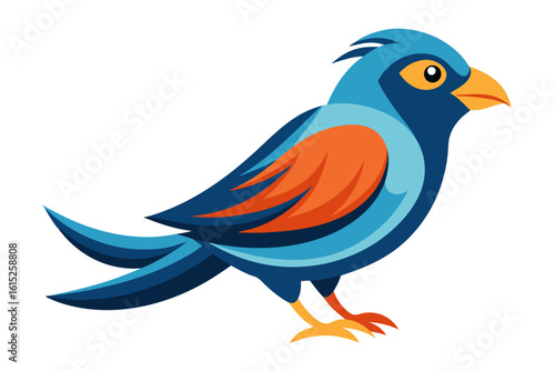 Vector illustration of a vibrant cartoon parakeet, also known as a budgie, featuring bright blue and yellow plumage with green feather detailing.