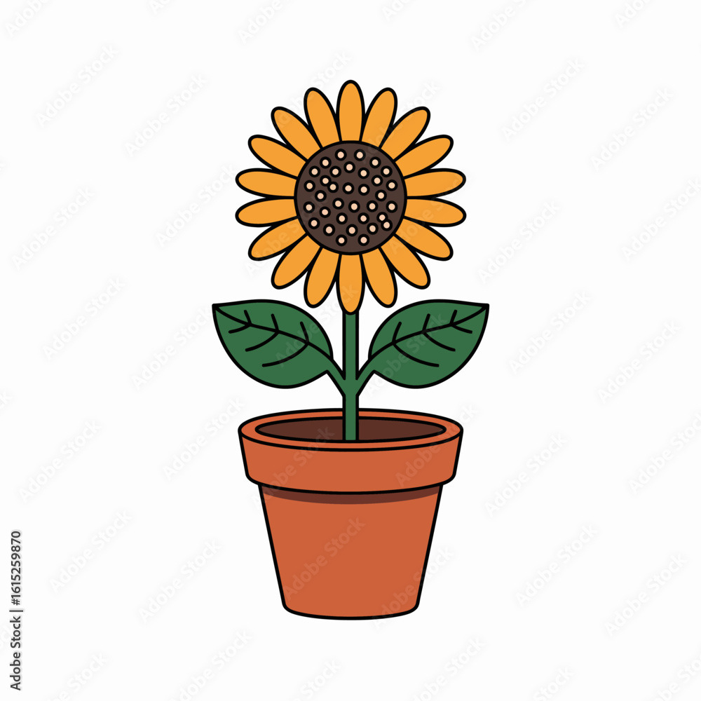 Obraz premium Cheerful Sunflower in a Pot Vector Illustration Isolated on White Background for Creative Projects and Designs