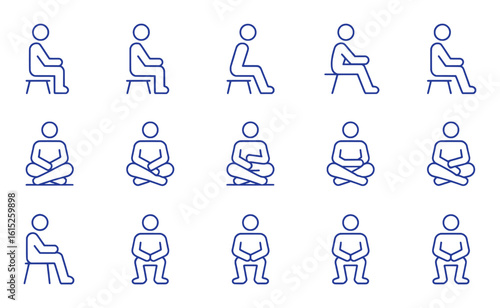 Blue human figures in various seated poses people sitting