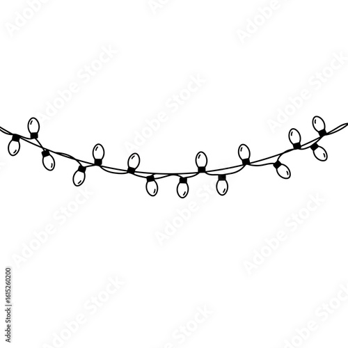 Hanging string of christmas lights black and white silhouette