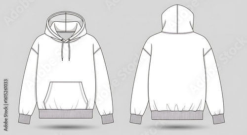 White hooded sweatshirt front and back views clothing apparel