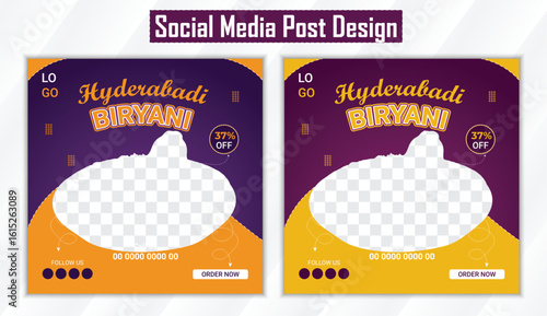 Special hyderabadi biriyani food menu banner and instagram social media post design template for business growth or promotion