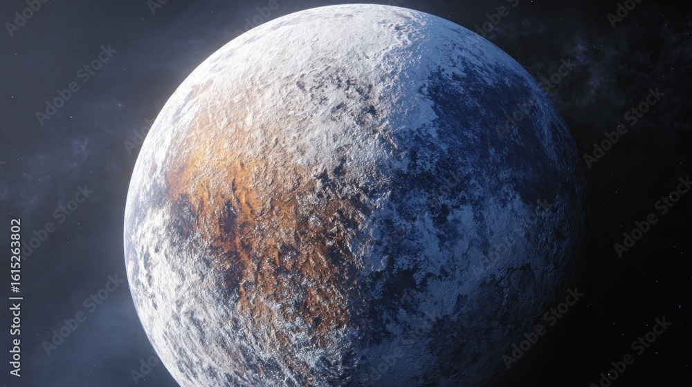 Naklejka premium Frozen alien planet in space
