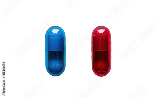 Blue pill and red pill supplement on white background,png