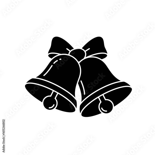 Illustration of two bells with a bow in black color silhouette
