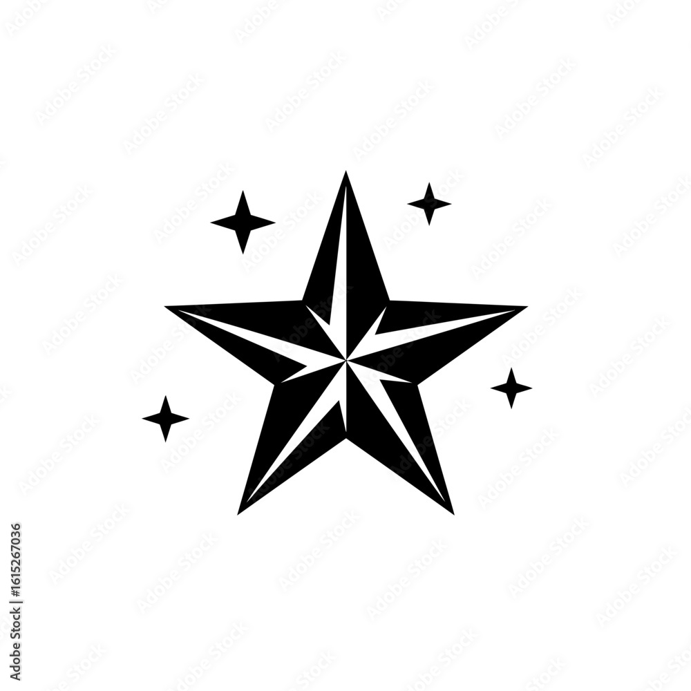 Obraz premium Black star with smaller stars on a white background silhouette