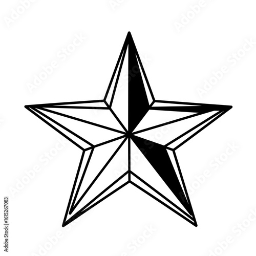 Stylized five pointed star with partial fill design silhouette