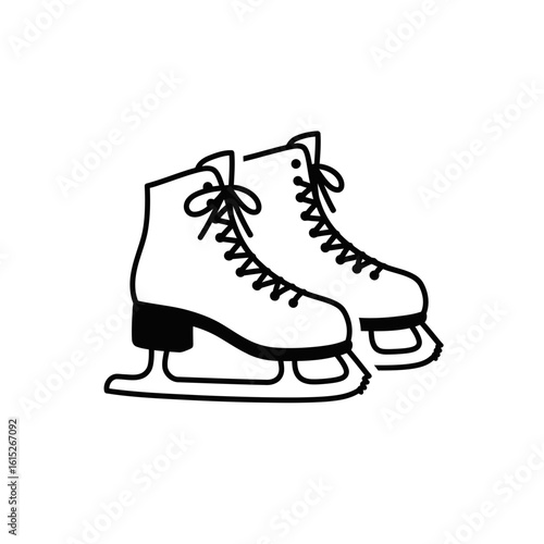 Illustration of a pair of ice skates on white space silhouette