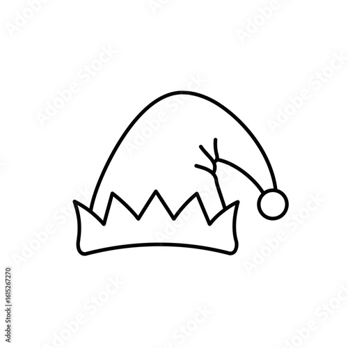 Simple line drawing of a christmas elf hat design silhouette