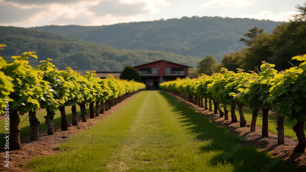 Naklejka premium Rustic vineyard with wine tasting events