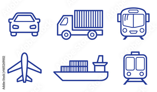 Diverse transportation vehicles including car truck bus airplane ship and train vector
