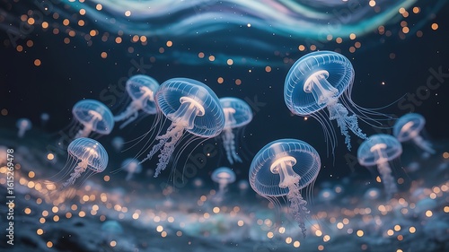 Elegant Jellyfish Dance in a Mystical Ocean Environment