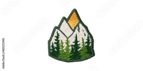Wallpaper Mural Embroidered Mountain Patch With Forest And Sunrise Design. Outdoor Adventure And Nature Symbolism Isolated On Transparent Background Torontodigital.ca