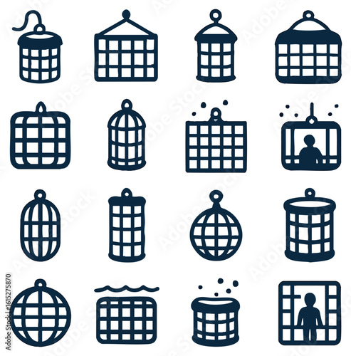 A collection of diverse cage icons this image features a variety of cage icons, capturing the essence of containment and enclosure. the cage icons, presented in a clean and modern