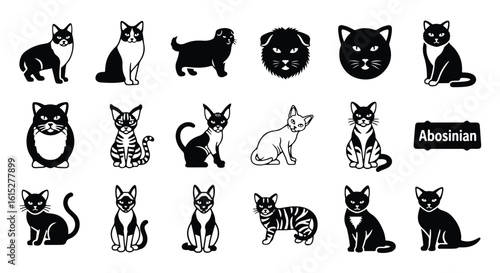 Vector silhouette illustration a collection of cat silhouettes, including a sphynx and a siamese cat