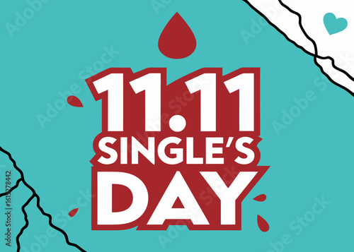 Illustration for the November 11 global shopping day, featuring a woman's silhouette with a heart on a teal and red torn paper background.