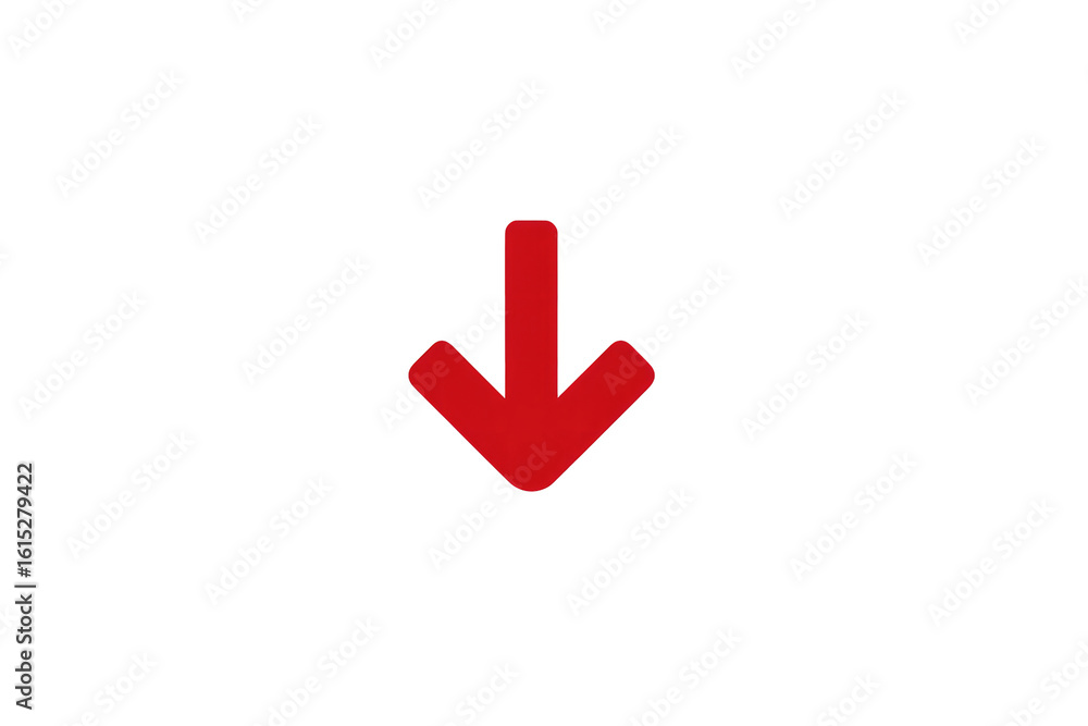 Red downward-pointing arrow on black background. Simple, graphic icon Red downward-pointing arrow on black background. Simple, graphic icon