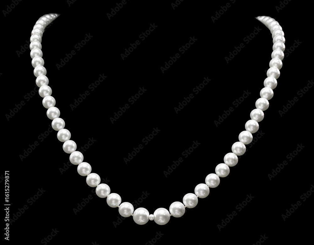 Obraz premium A white pearl necklace on a black background.