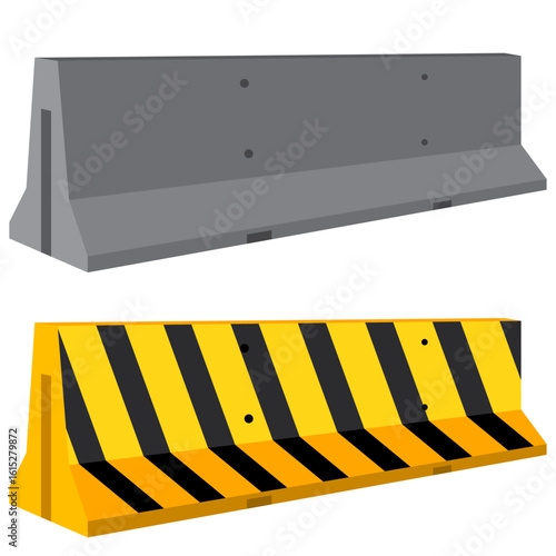 concrete road barrier,  Striped concrete barrier, blocking road.