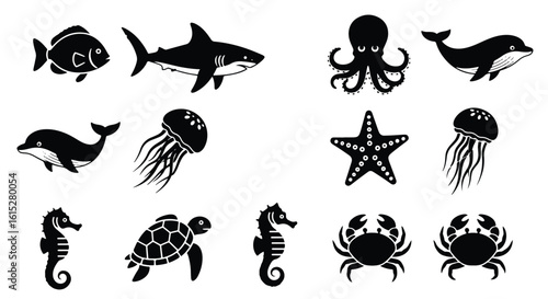 Vector silhouette illustration a black silhouette of a seahorse on a white background