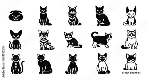 Vector silhouette illustration a black and white illustration of a grumpy cat sitting on a white background