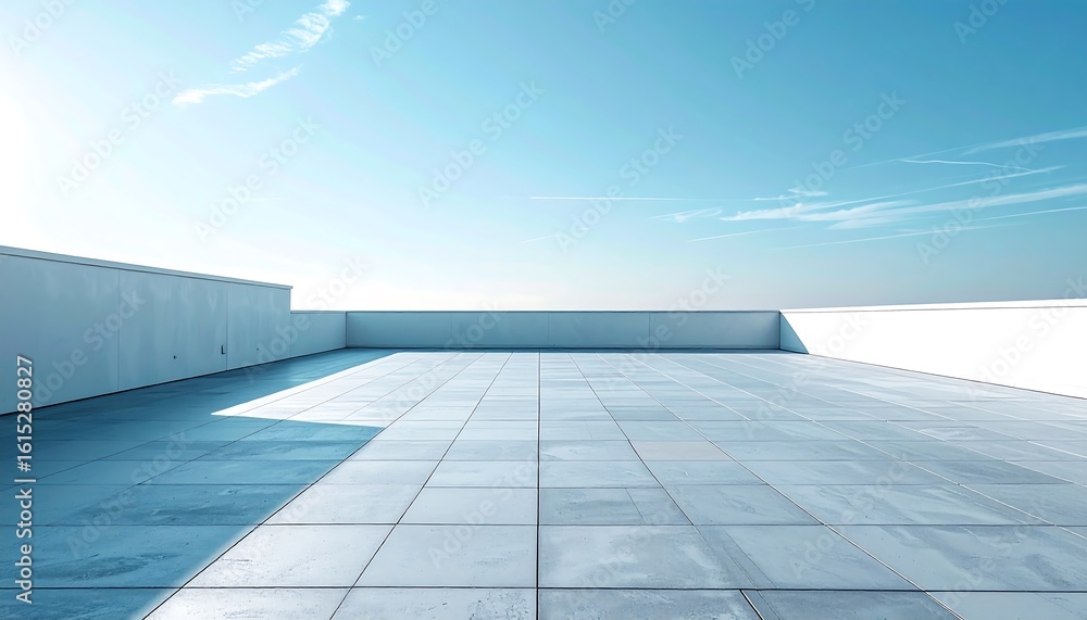 Obraz premium Minimalist Rooftop with Clear Sky Above Subtle Lighting Angles