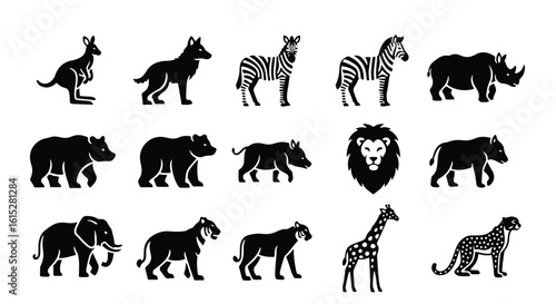 Vector silhouette illustration a black zebra and boar silhouette pattern on a white background