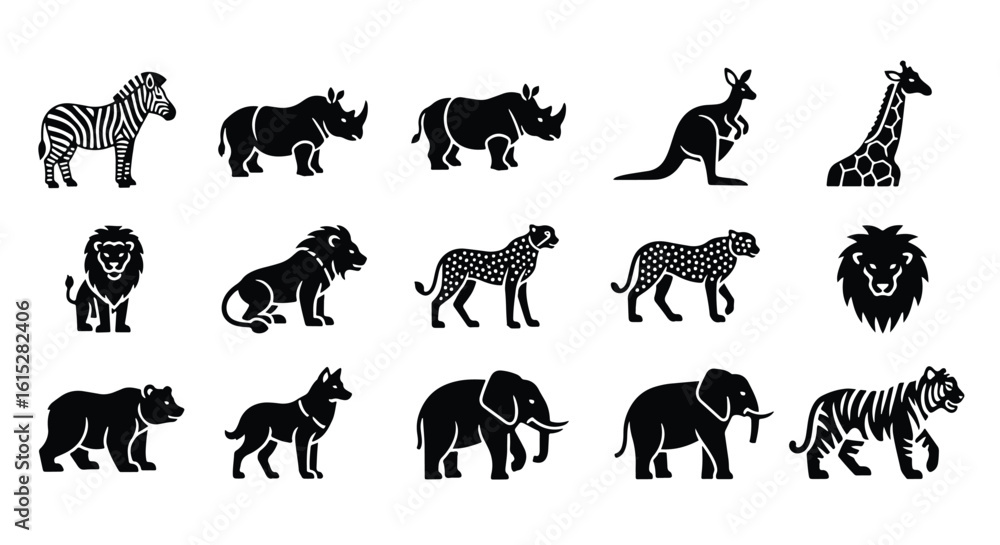 Naklejka premium Vector silhouette illustration graceful silhouette of a spotted cheetah or leopard walking, isolated on a white background