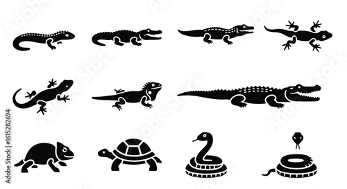 Vector silhouette illustration a stylized iguana silhouette with a spiky crest, isolated on a plain white background
