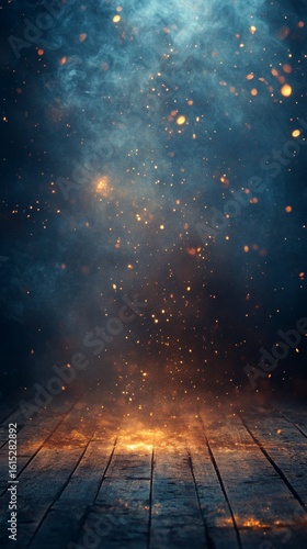 Abstract Fire and Spark Background on Wooden Planks