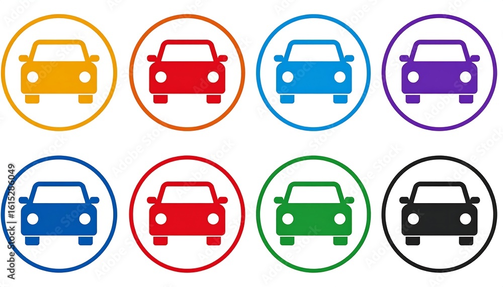 Fototapeta premium Colorful car icons in circles. Simple, multiple views
