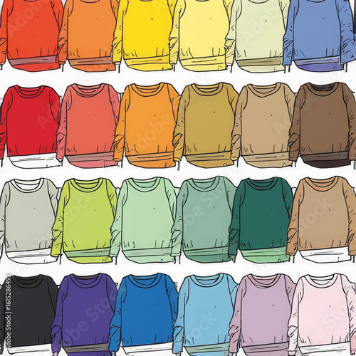 Colorful collection of casual sweatshirts in various shades  