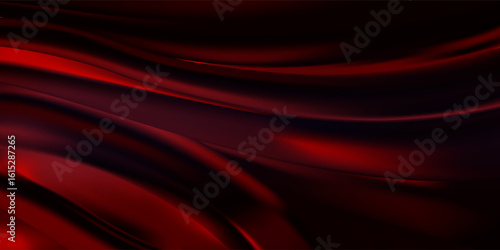 Realistic texture of silk background. Vector 3D texture of silk natural fabric with smooth pleats, red, graceful, dark. EPS 10