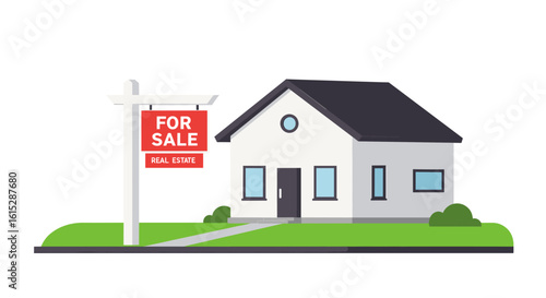 Charming house with a prominent "For Sale" sign, symbolizing new beginnings and homeownership opportunities.