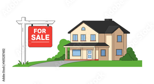Charming family home with a prominent 'For Sale' sign, ready for new beginnings and dream home aspirations