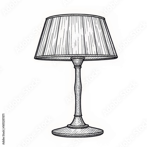 Hand-drawn table lamp with pleated shade in vintage style  