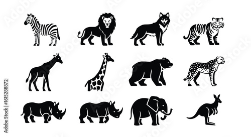 Vector silhouette illustration stylized black silhouette illustrations of a giraffe and a bear on a white background