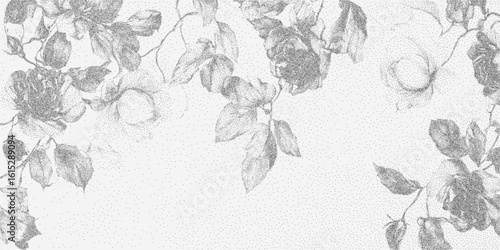 Tree with many leaves. Vintage stipple drawing with gritty halftone dots, rough photocopy paper texture and threshold edges, classic print look.