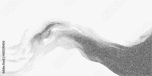 Blurry image of a wave with many small dots. Grainy print effect with stipple halftone overlay, threshold contours, retro photocopy look.